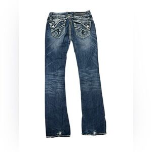 Rock Revival Johanna Boot Jeans Distressed Dark Wash Women 25 Denim Flap Pockets